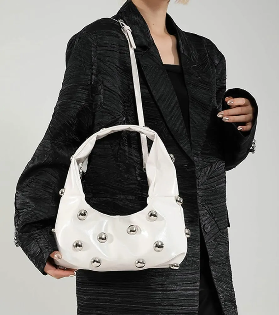 Women Studded Shoulder Bag Pu Leather Rivet Handbag Trendy Underarm Purses Fashion Hobo Bag 2025