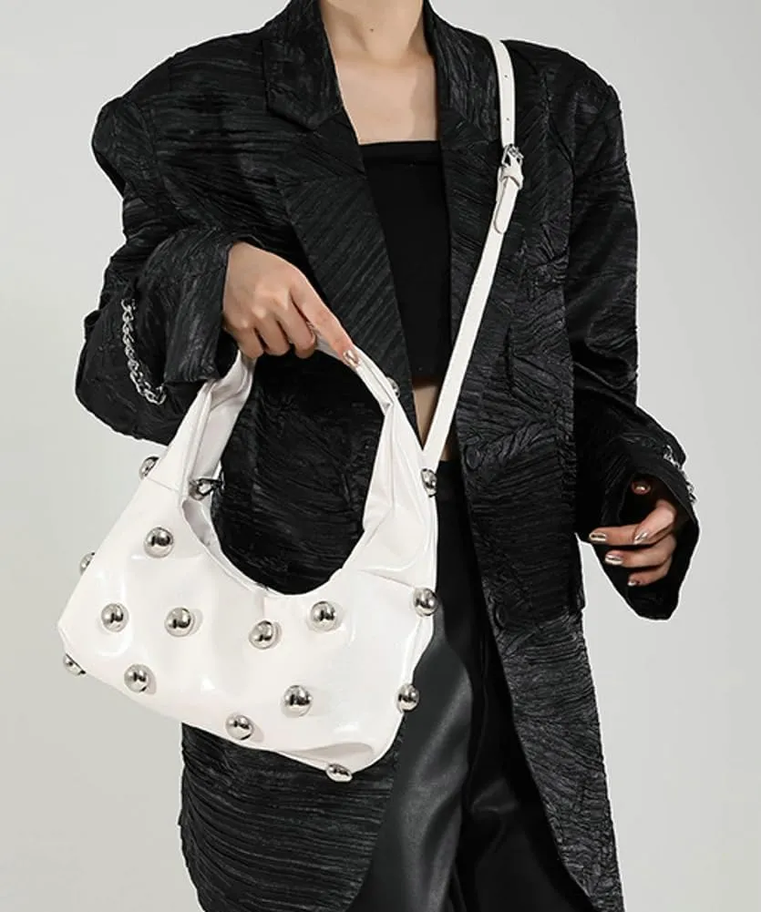 Women Studded Shoulder Bag Pu Leather Rivet Handbag Trendy Underarm Purses Fashion Hobo Bag 2025