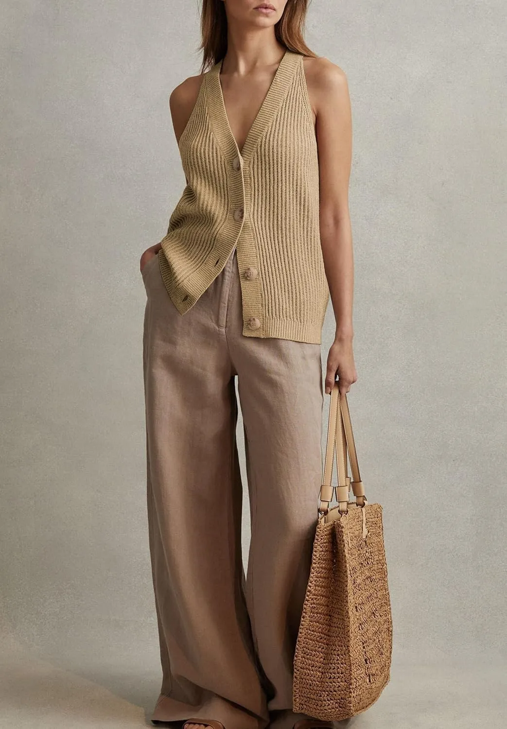 Women Sweater Vest Tops Sleeveless Button Down V Neck Knit Tank Top Slim Casual Cardigan Vest