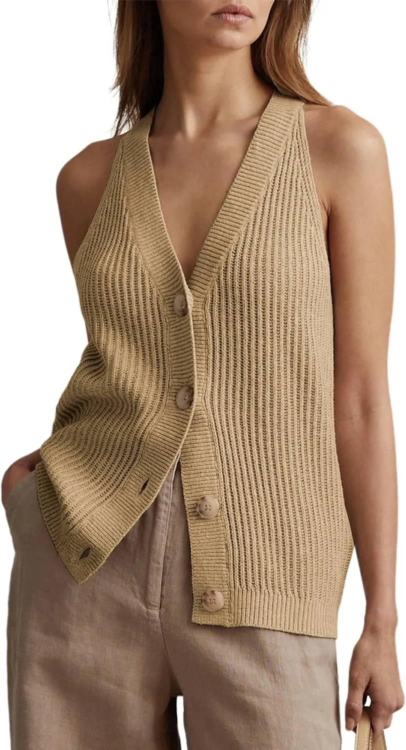 Women Sweater Vest Tops Sleeveless Button Down V Neck Knit Tank Top Slim Casual Cardigan Vest