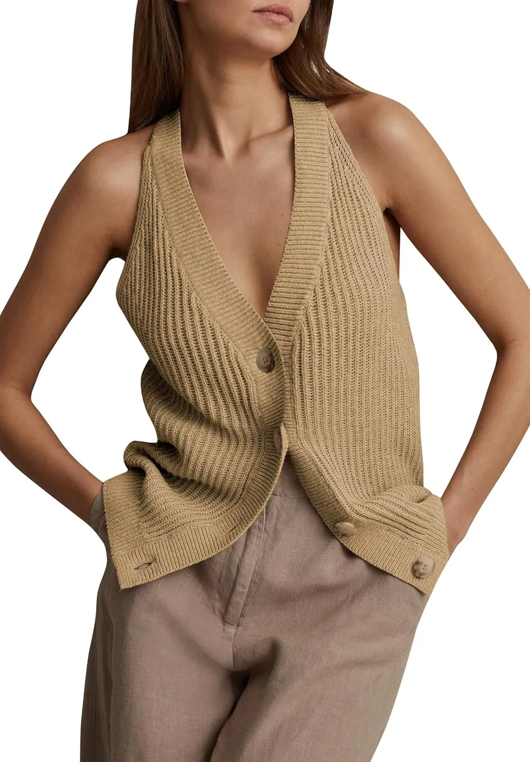 Women Sweater Vest Tops Sleeveless Button Down V Neck Knit Tank Top Slim Casual Cardigan Vest