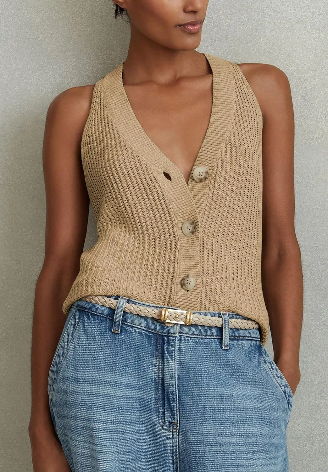 Women Sweater Vest Tops Sleeveless Button Down V Neck Knit Tank Top Slim Casual Cardigan Vest