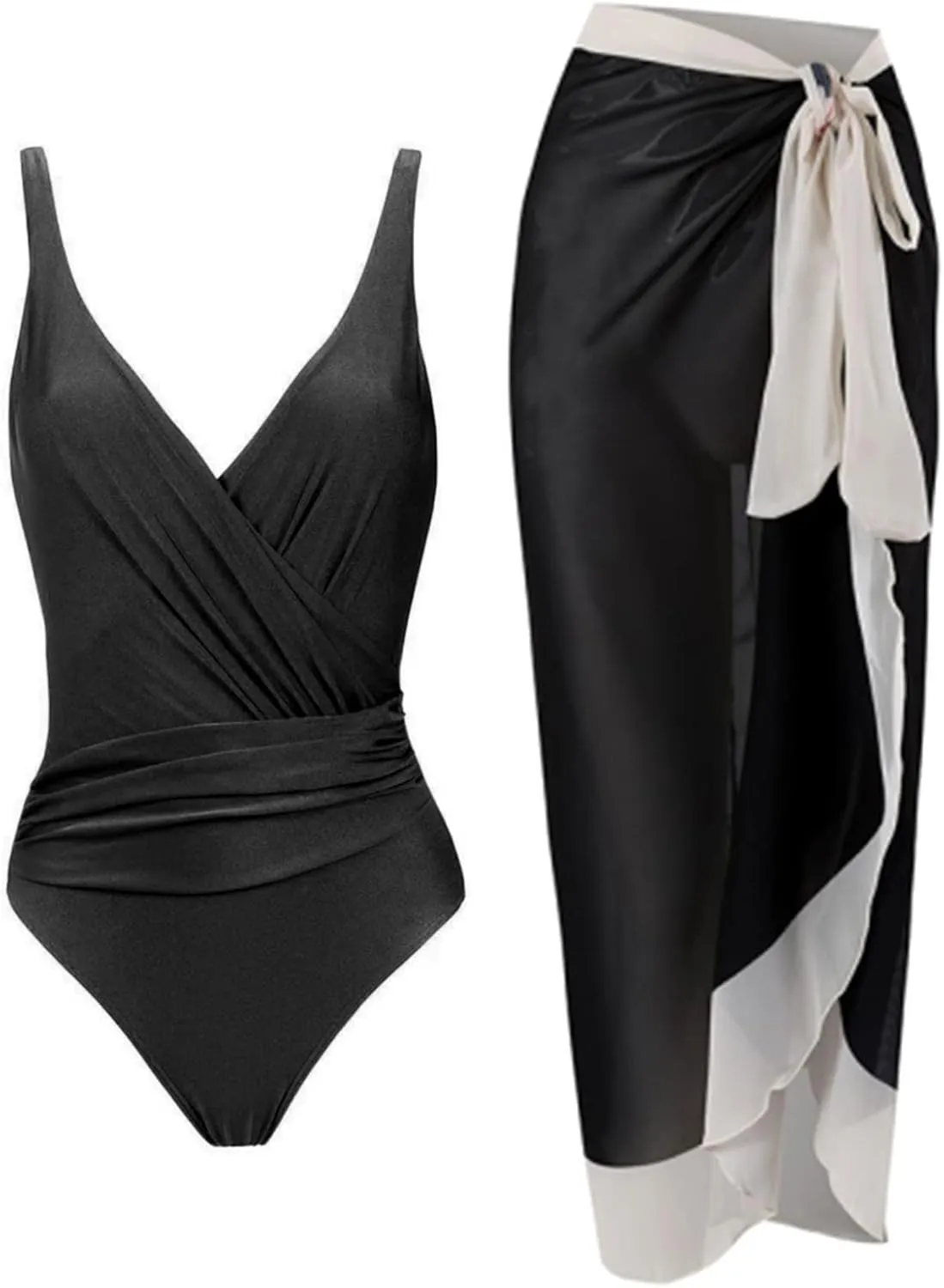 Women Swimwear Two Piece Set Swim Dress Tops Vintage Print Swimsuit Monokini Bikini Set