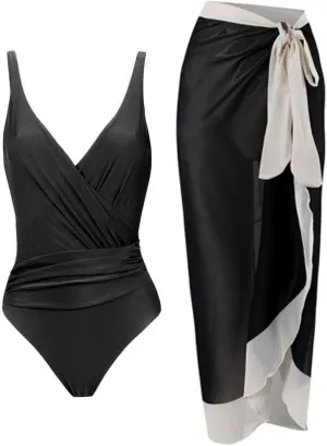 Women Swimwear Two Piece Set Swim Dress Tops Vintage Print Swimsuit Monokini Bikini Set