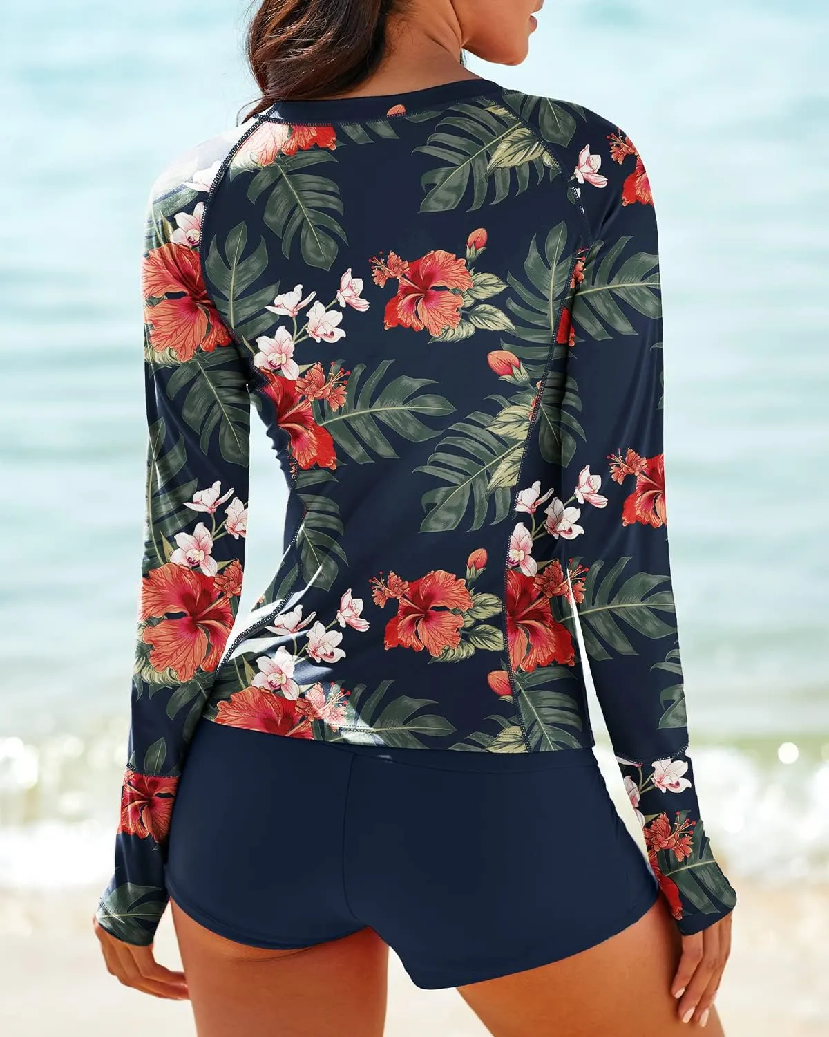 Women Two Piece Rash Guard Long Sleeve Half-Zipper UPF 50 Athletic Surfing Swimsuit