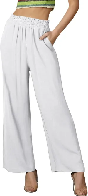 Women Wide Leg Trousers High Waist Casual Linen Pants Summer Loose Fit Wide Leg Pants Trendy Vacation Outift 2025