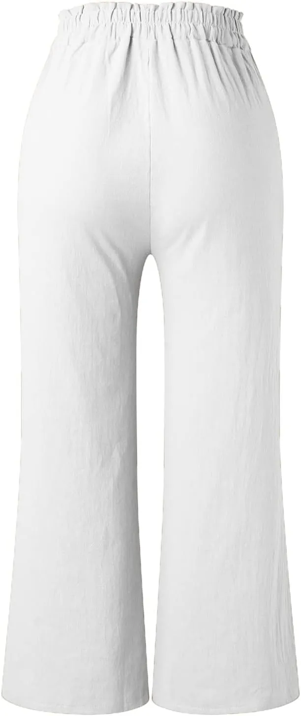 Women Wide Leg Trousers High Waist Casual Linen Pants Summer Loose Fit Wide Leg Pants Trendy Vacation Outift 2025