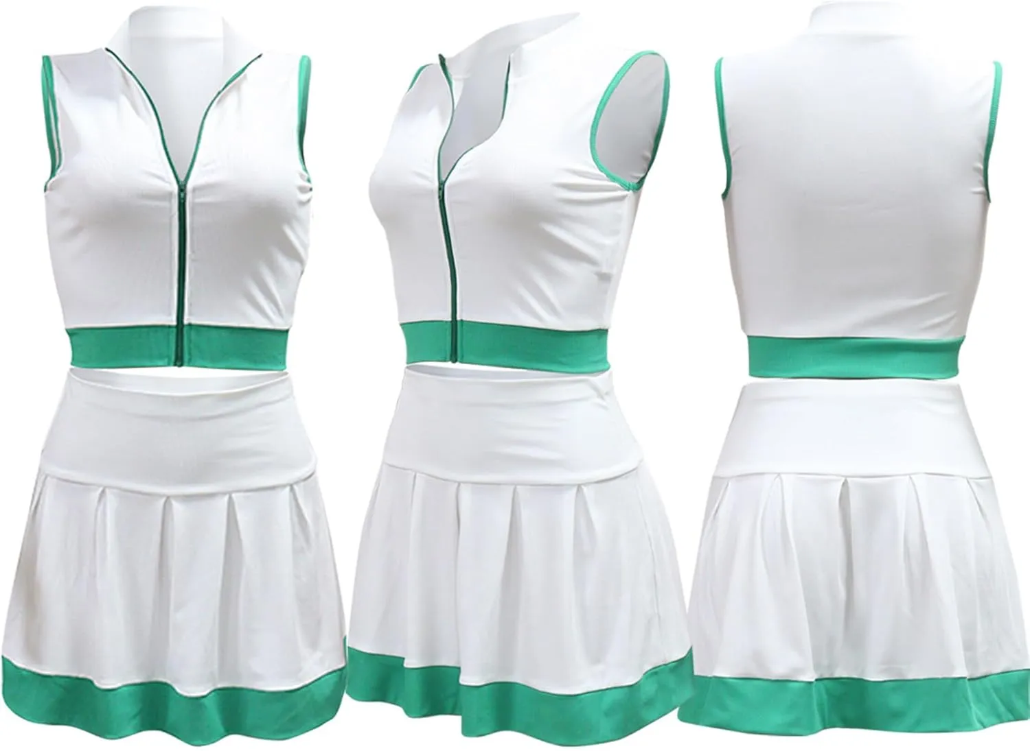 Women's 2 Piece Outfits Casual Sleeveless Zip Up Crop Top and High Waisted Pleated Mini Skirt Lounge Sets
