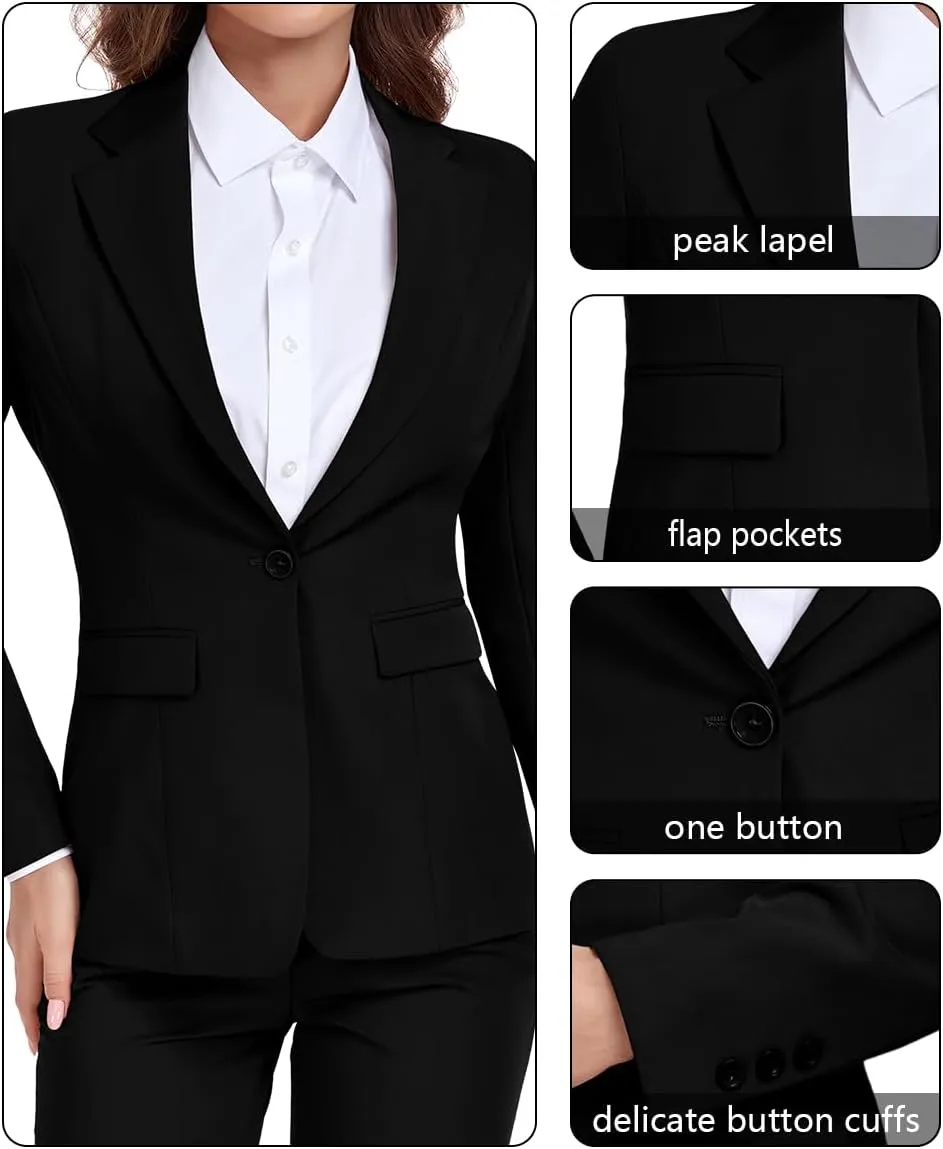 Women's 2 Piece Suit One Button Slim Fit Dressy Blazer Pants Suit Set Business Casual Outfits for Women