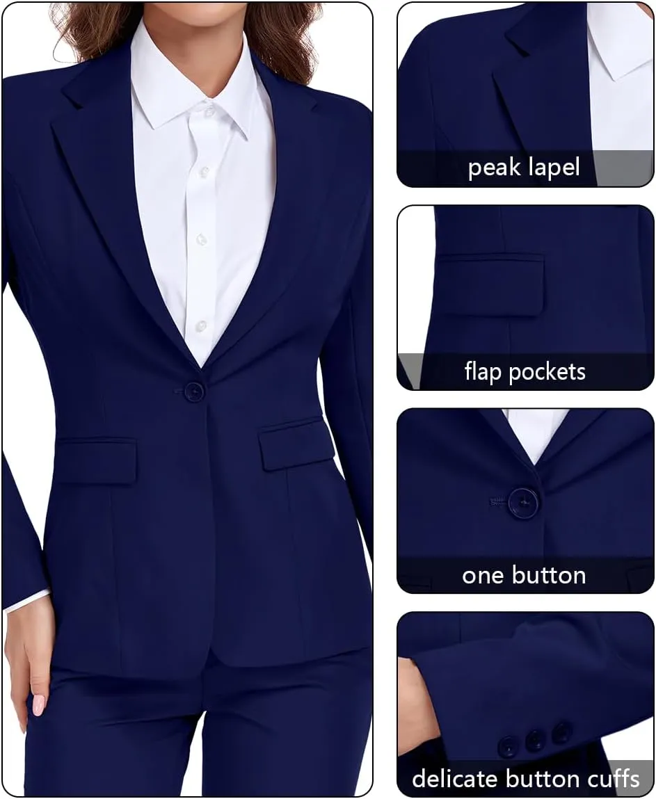 Women's 2 Piece Suit One Button Slim Fit Dressy Blazer Pants Suit Set Business Casual Outfits for Women