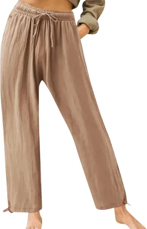 Women's 2024 Casual Wide Leg Pants High Waist Drawstring Loose Fit Trousers Elastic Waist Wide Leg Pants with Pockets