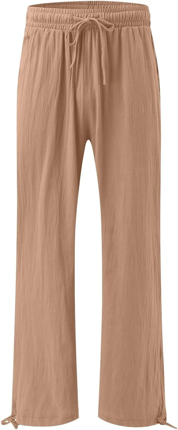Women's 2024 Casual Wide Leg Pants High Waist Drawstring Loose Fit Trousers Elastic Waist Wide Leg Pants with Pockets
