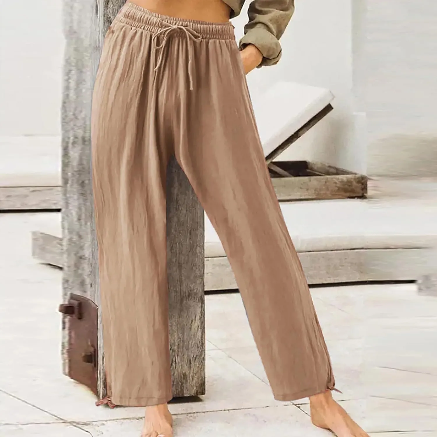 Women's 2024 Casual Wide Leg Pants High Waist Drawstring Loose Fit Trousers Elastic Waist Wide Leg Pants with Pockets