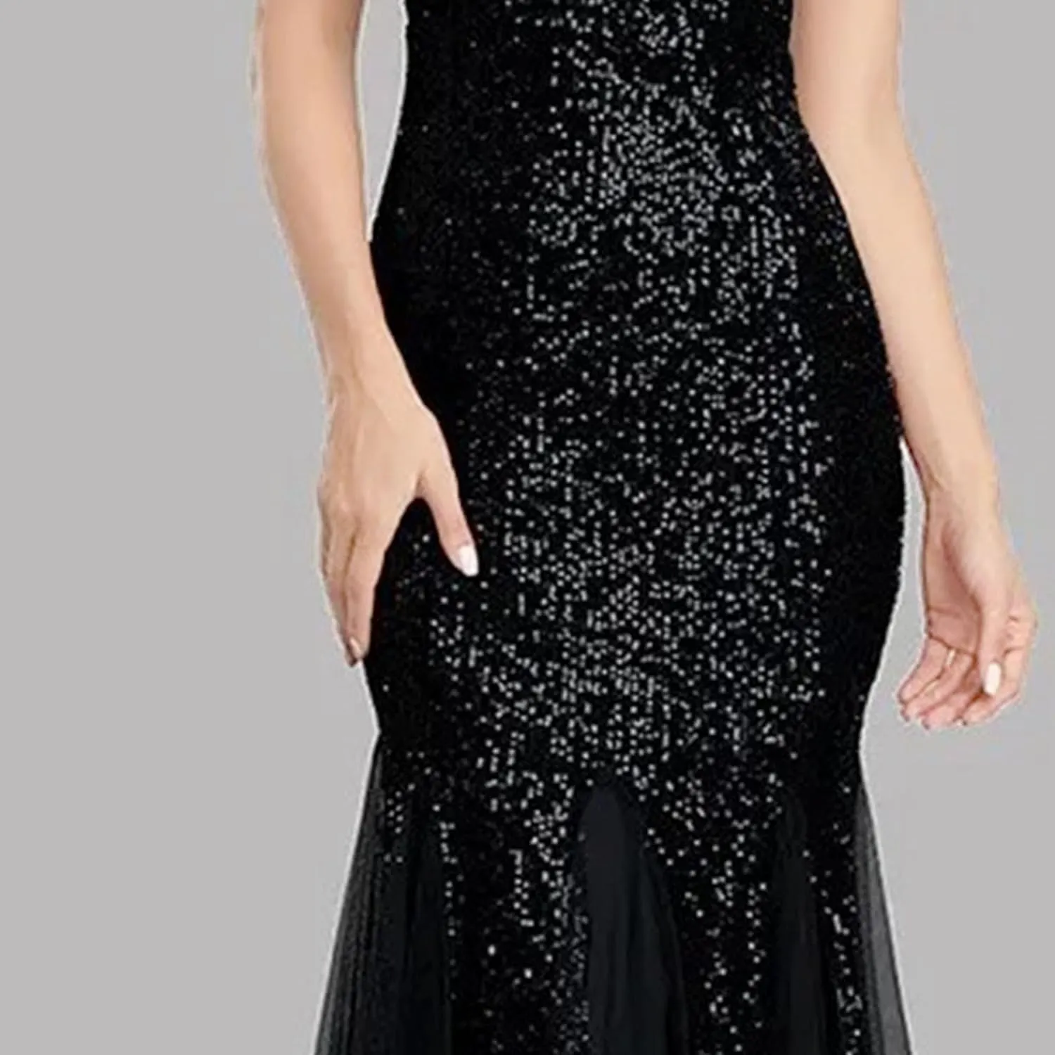 Women's Backless V Neck Wedding Guest Dress Sequin Sparkly Cocktail Maxi Dress Sleeveless Sllim Fit Ruffle Dresses