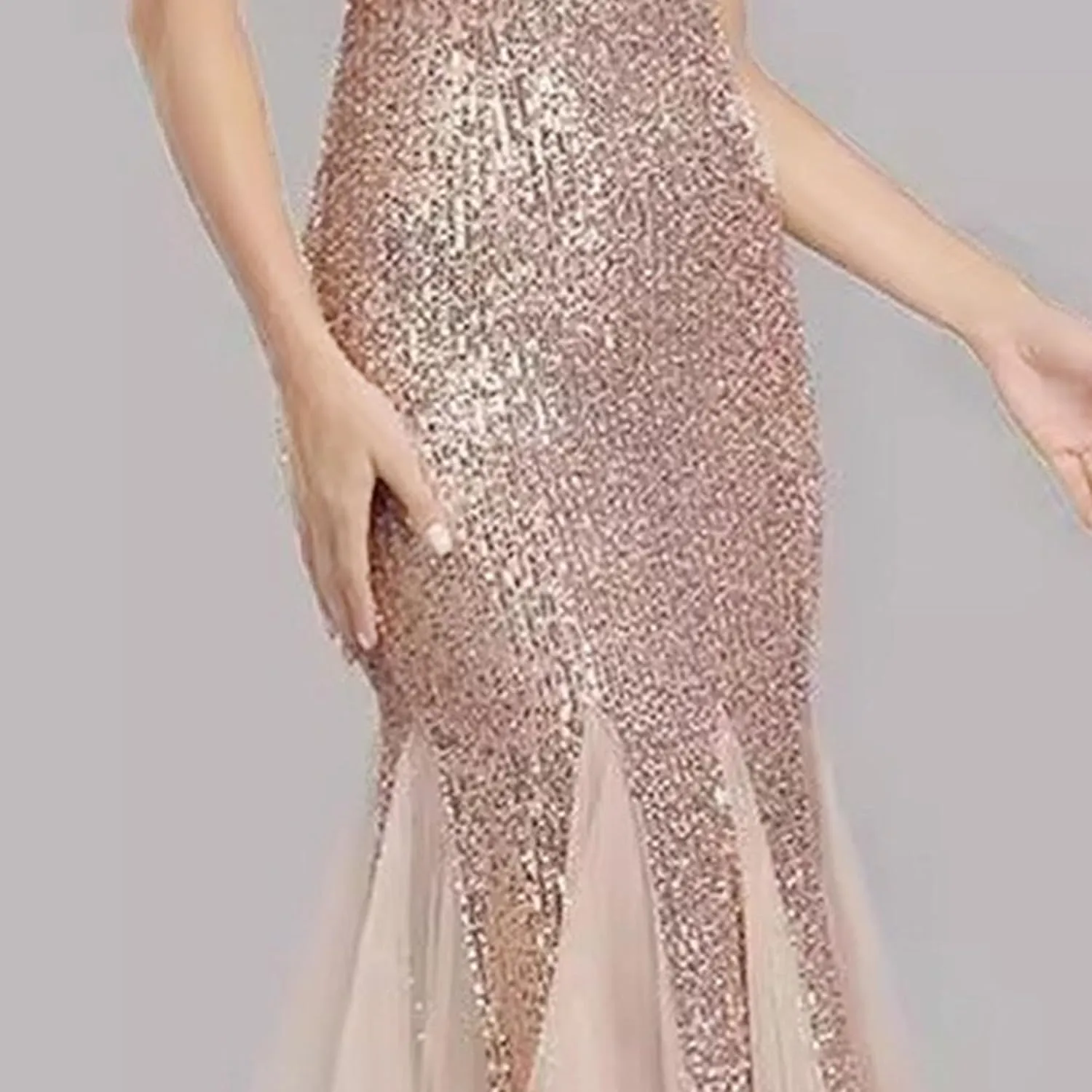 Women's Backless V Neck Wedding Guest Dress Sequin Sparkly Cocktail Maxi Dress Sleeveless Sllim Fit Ruffle Dresses