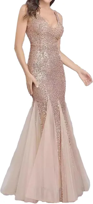 Women's Backless V Neck Wedding Guest Dress Sequin Sparkly Cocktail Maxi Dress Sleeveless Sllim Fit Ruffle Dresses