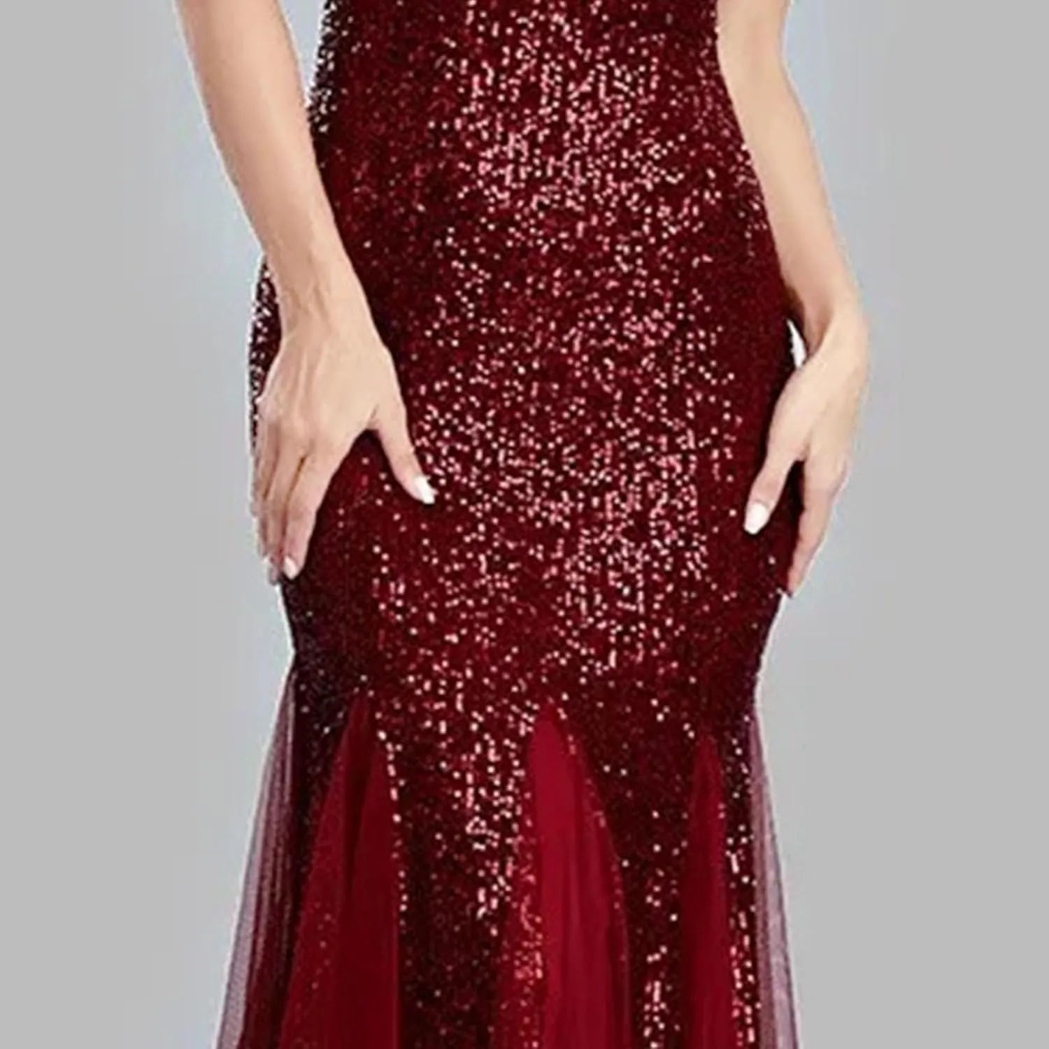 Women's Backless V Neck Wedding Guest Dress Sequin Sparkly Cocktail Maxi Dress Sleeveless Sllim Fit Ruffle Dresses