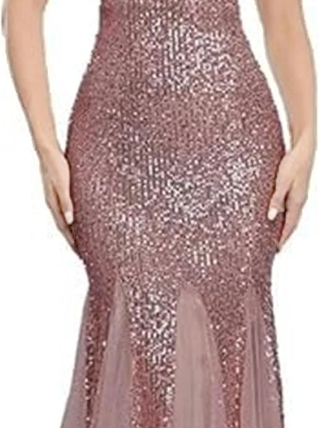 Women's Backless V Neck Wedding Guest Dress Sequin Sparkly Cocktail Maxi Dress Sleeveless Sllim Fit Ruffle Dresses