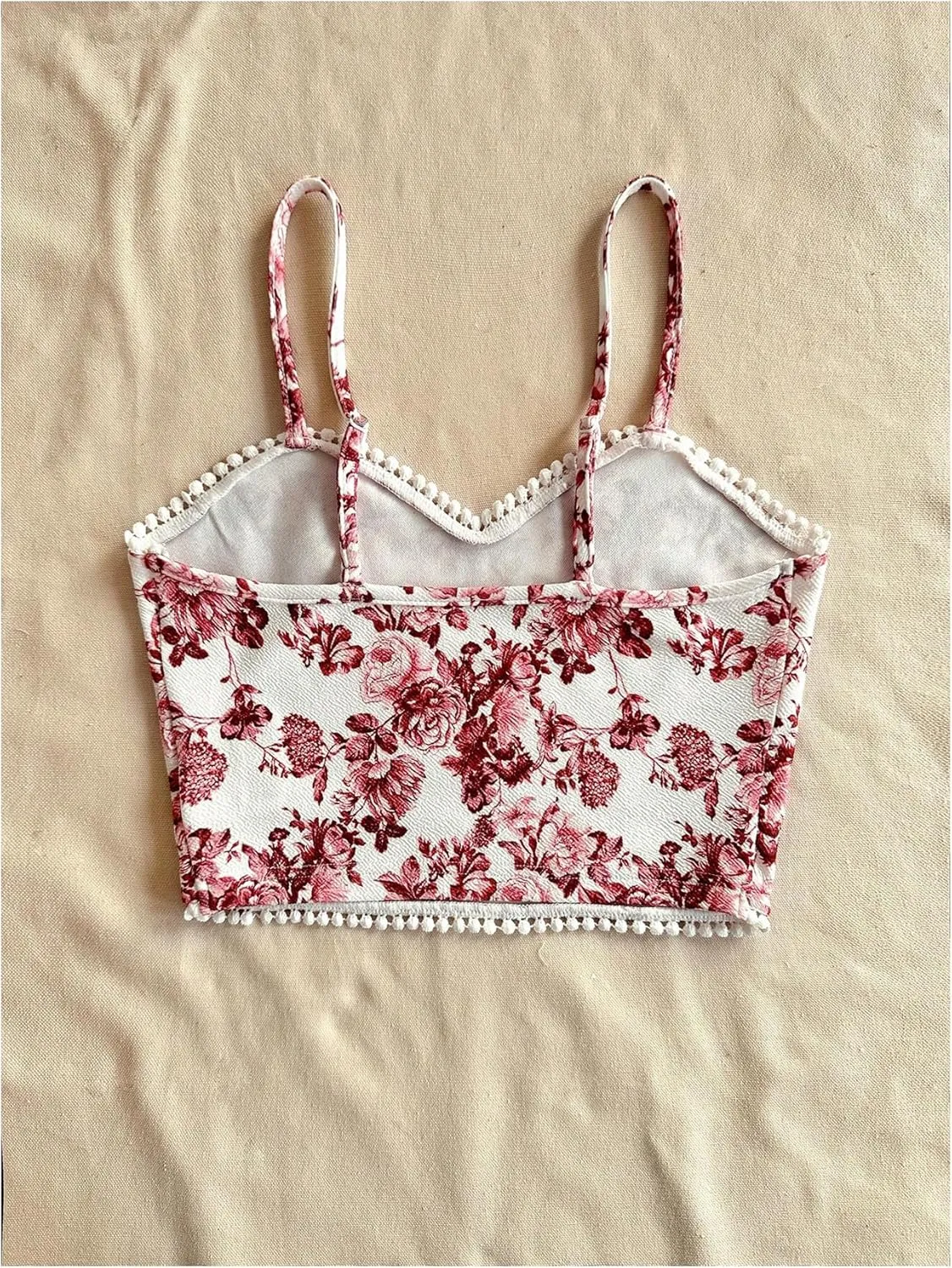 Women's Boho Floral Print Crop Camisole Tops Slim Fit Spaghetti Strap Vintage Tank Top