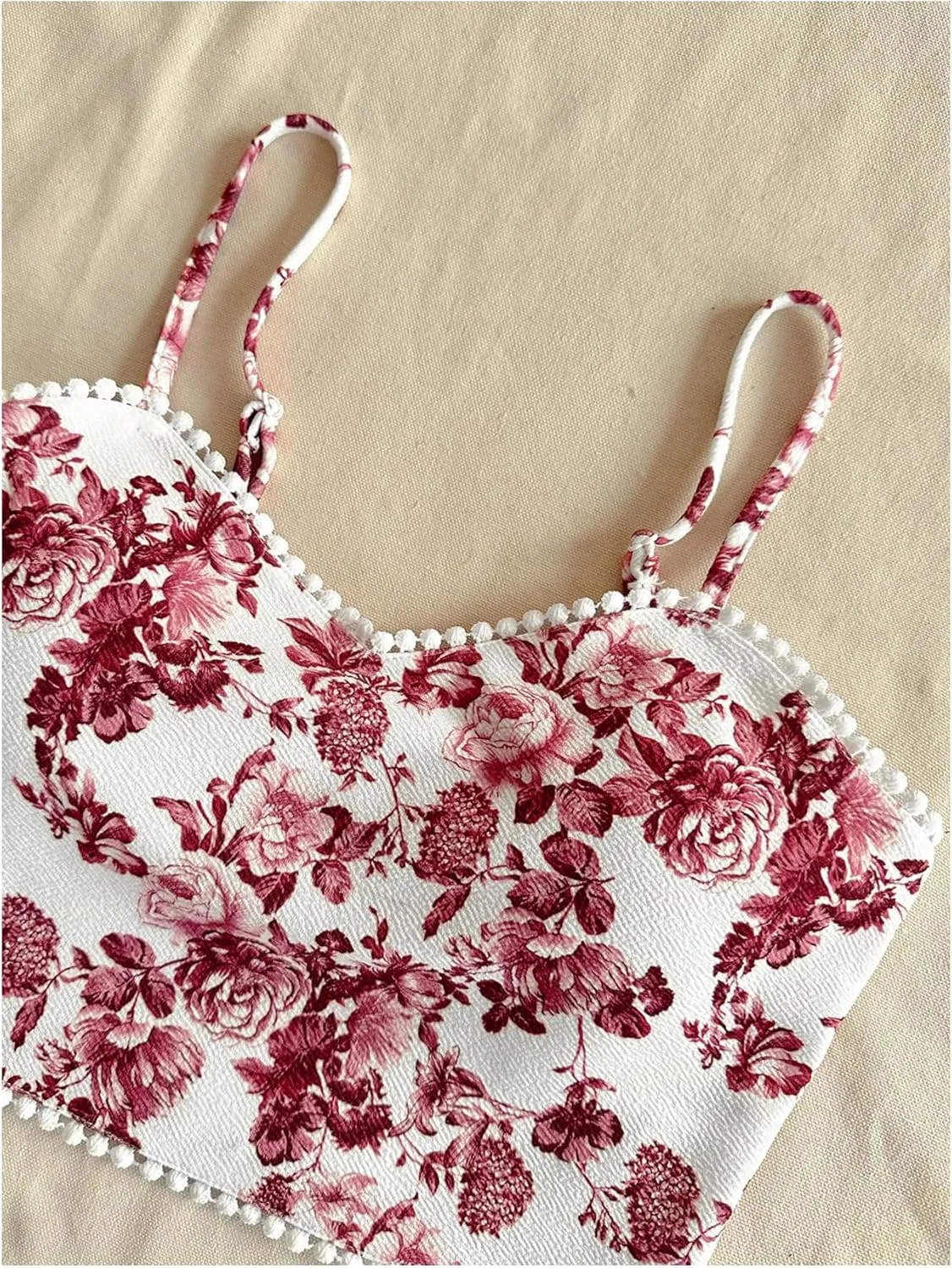 Women's Boho Floral Print Crop Camisole Tops Slim Fit Spaghetti Strap Vintage Tank Top