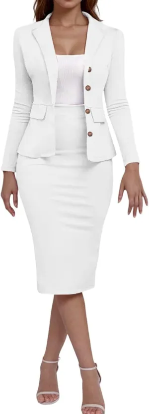 Women's Business Suit 2 Piece Long Sleeve Plus Size Skirt Suit Set Lady Blazer Office Work Slim Fit Jacket Outfit