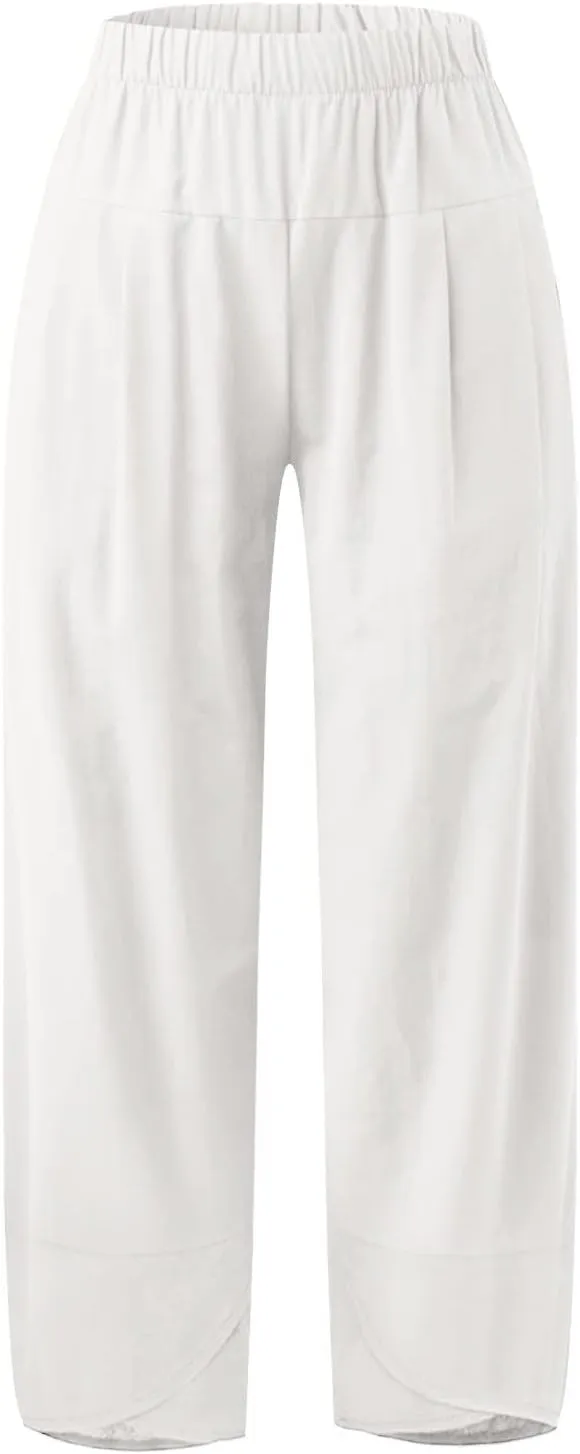 Womens Capri Pants High Waist Cropped Trousers Summer Wide Leg Drawstring Palazzo Ankle Vacation Pant with Pockets