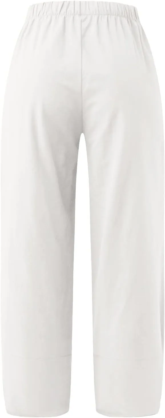 Womens Capri Pants High Waist Cropped Trousers Summer Wide Leg Drawstring Palazzo Ankle Vacation Pant with Pockets