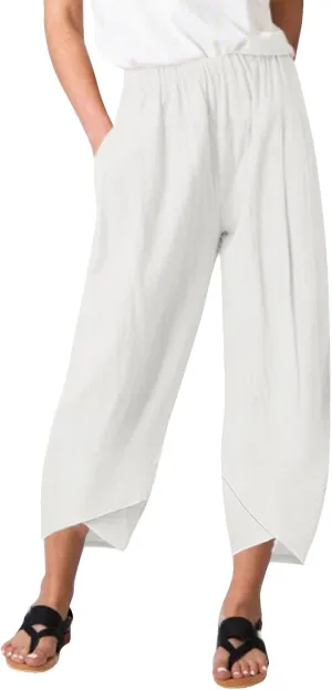 Womens Capri Pants High Waist Cropped Trousers Summer Wide Leg Drawstring Palazzo Ankle Vacation Pant with Pockets