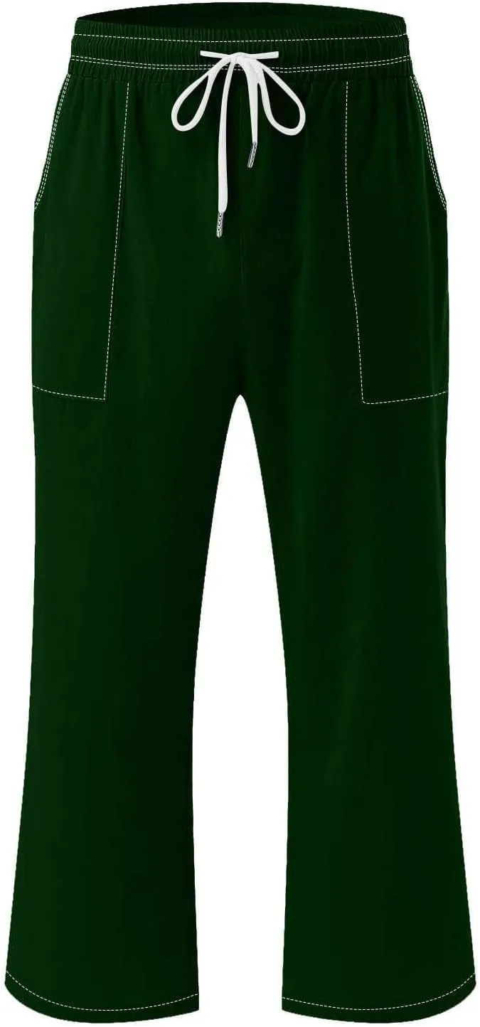 Womens Capris for Summer Cotton Linen Pants Casual 2025 Loose Comfy Drawstring Elastic Waist Fashion Cropped Trousers