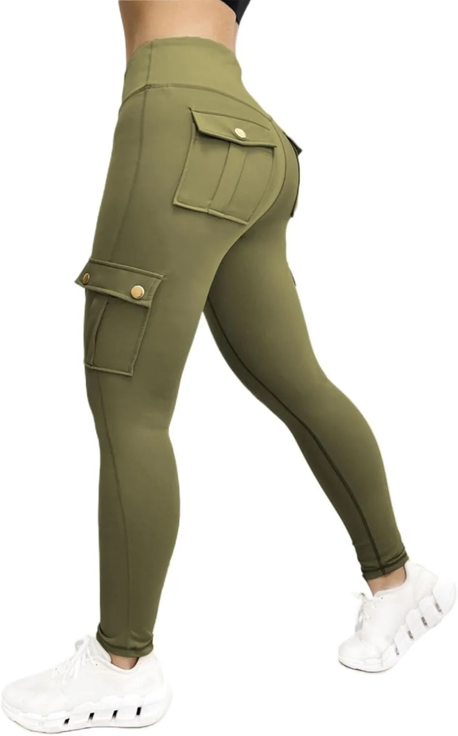 Womens Cargo Leggings with Multiple Porkets High Waisted Tummy Control Stretchy Trousers Workout Running Yoga Pants