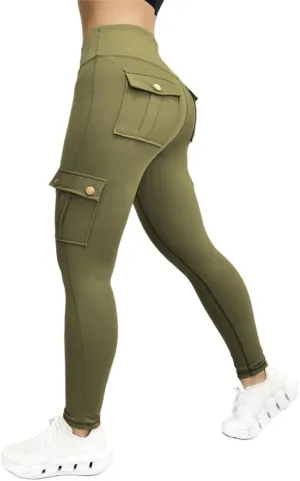 Womens Cargo Leggings with Multiple Porkets High Waisted Tummy Control Stretchy Trousers Workout Running Yoga Pants