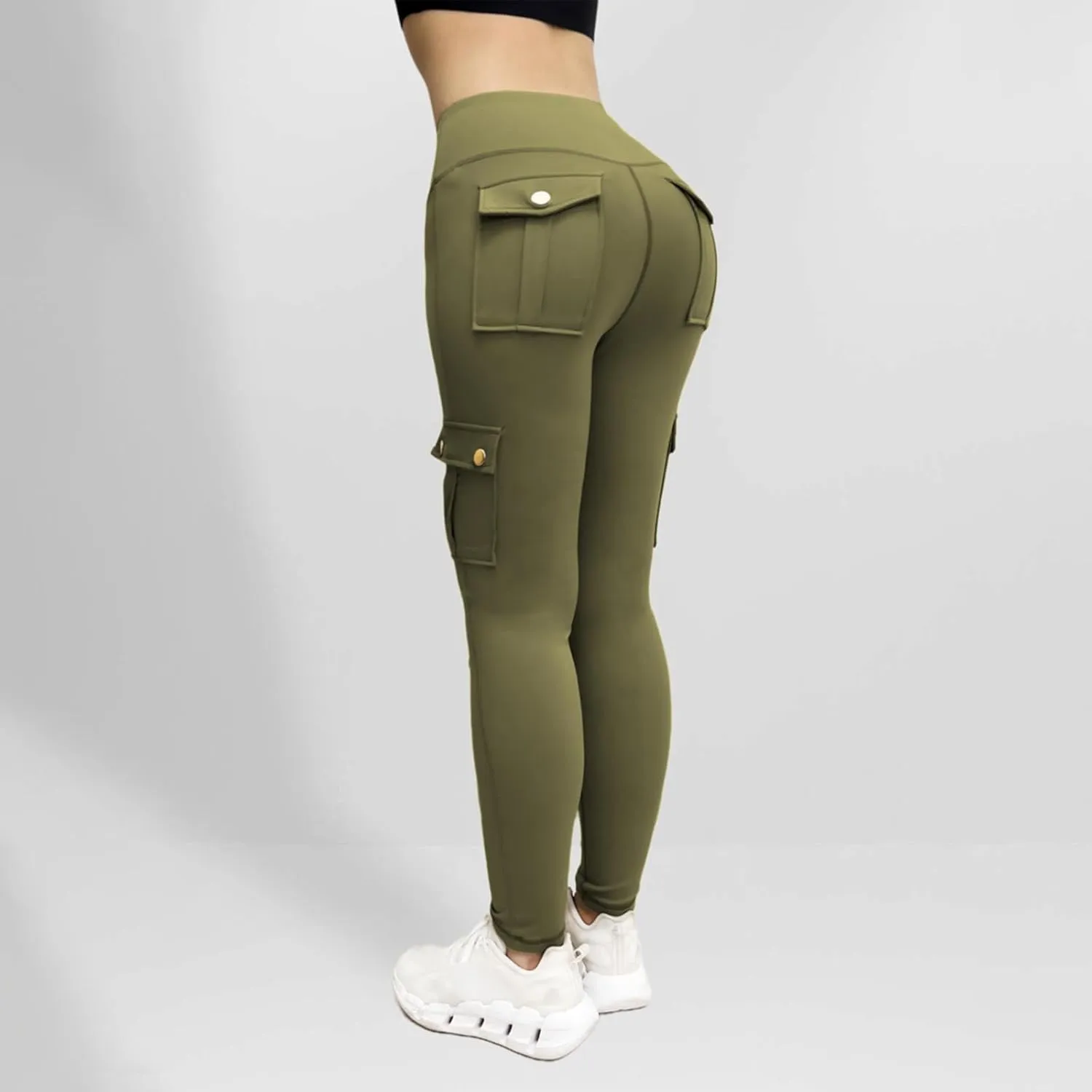 Womens Cargo Leggings with Multiple Porkets High Waisted Tummy Control Stretchy Trousers Workout Running Yoga Pants