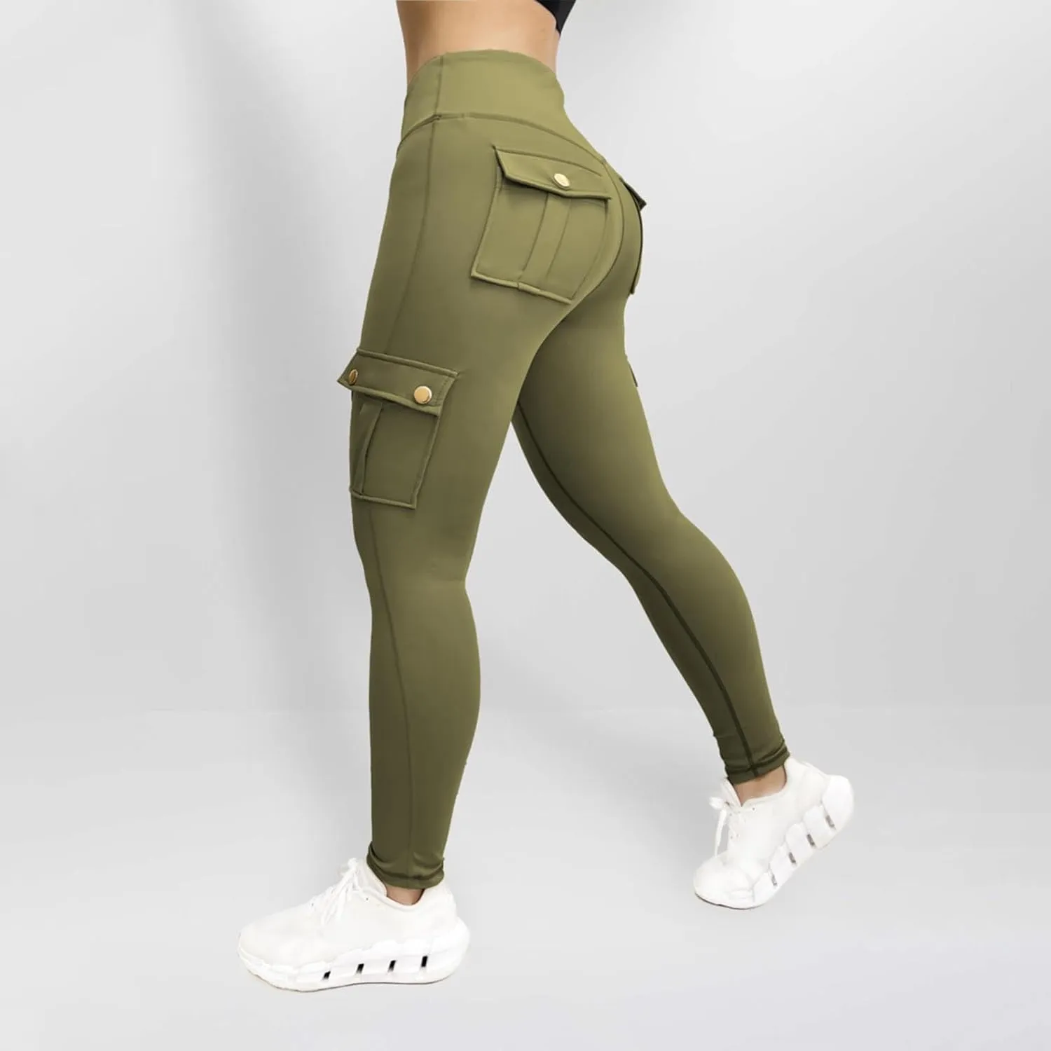 Womens Cargo Leggings with Multiple Porkets High Waisted Tummy Control Stretchy Trousers Workout Running Yoga Pants