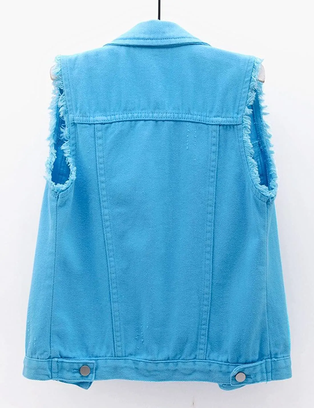 Women's Casual Denim Waistcoat Slim Fit Frayed Sleeveless Jacket Ripped Tops with Pockets