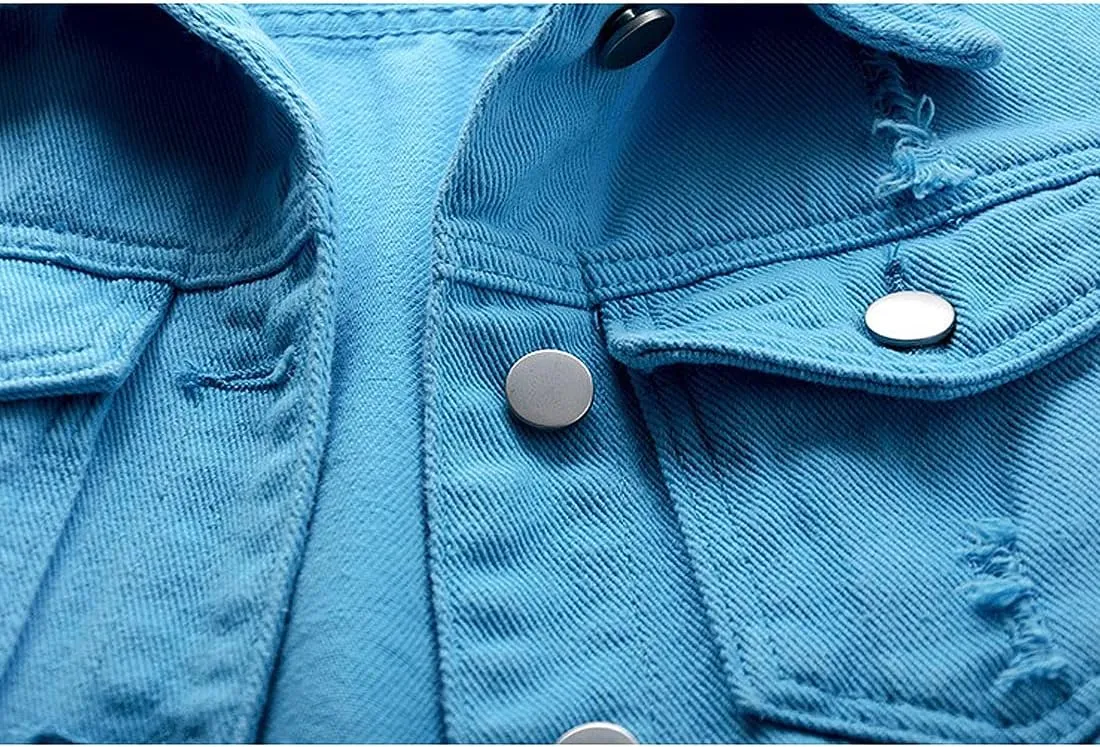 Women's Casual Denim Waistcoat Slim Fit Frayed Sleeveless Jacket Ripped Tops with Pockets