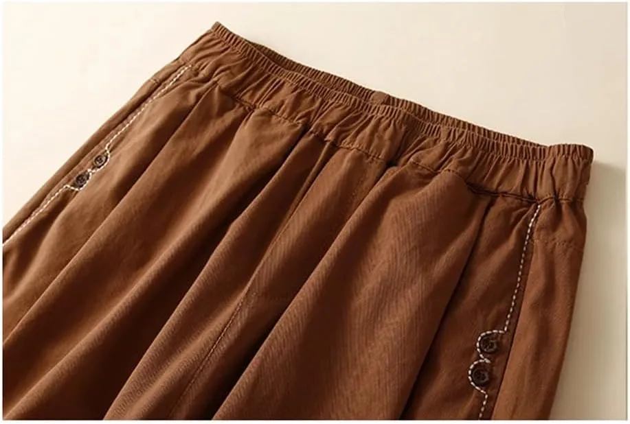Women's Casual Elastic Waist Wide Leg Pants Loose Ankle Length Harem Pants