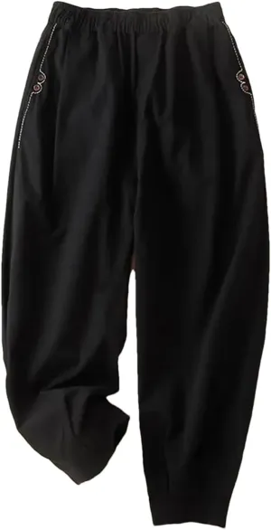 Women's Casual Elastic Waist Wide Leg Pants Loose Ankle Length Harem Pants