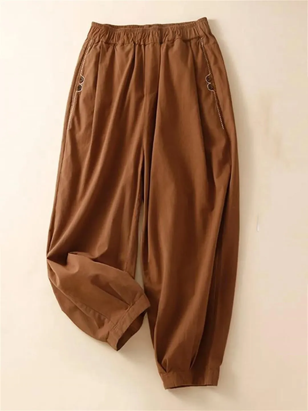 Women's Casual Elastic Waist Wide Leg Pants Loose Ankle Length Harem Pants