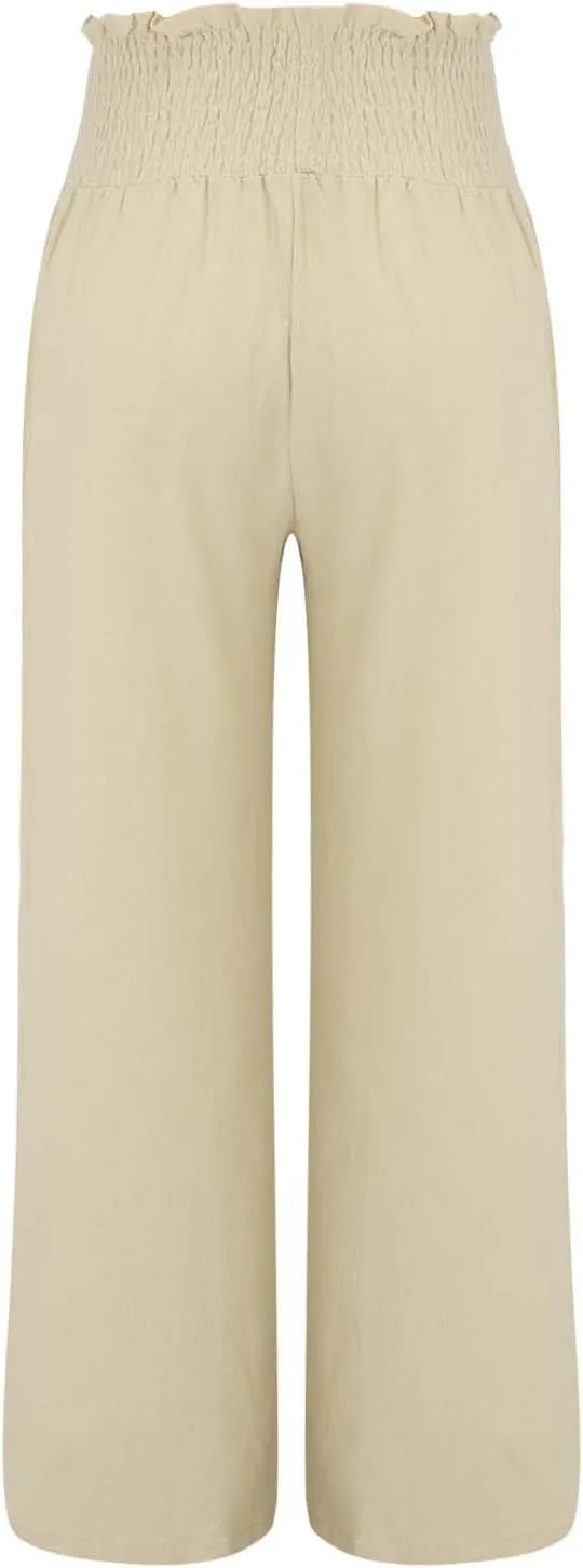 Women's Casual Pants Linen Womens Clothing Pants Wide Leg Long Pant Trousers with Pocket Linen Blend Pants Linen Outfit