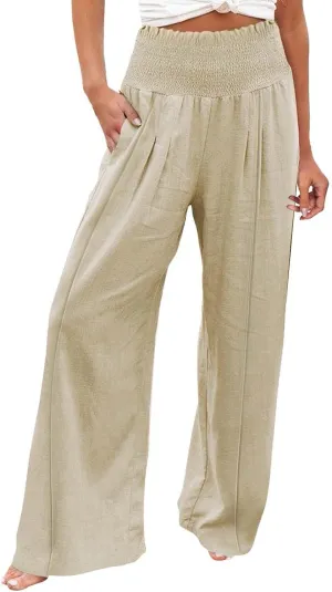 Women's Casual Pants Linen Womens Clothing Pants Wide Leg Long Pant Trousers with Pocket Linen Blend Pants Linen Outfit