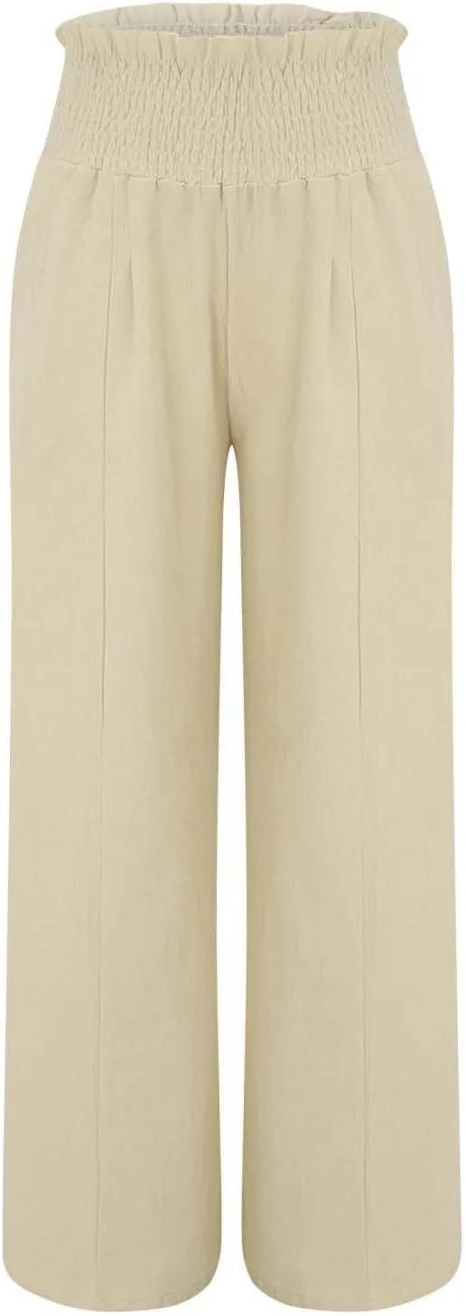 Women's Casual Pants Linen Womens Clothing Pants Wide Leg Long Pant Trousers with Pocket Linen Blend Pants Linen Outfit