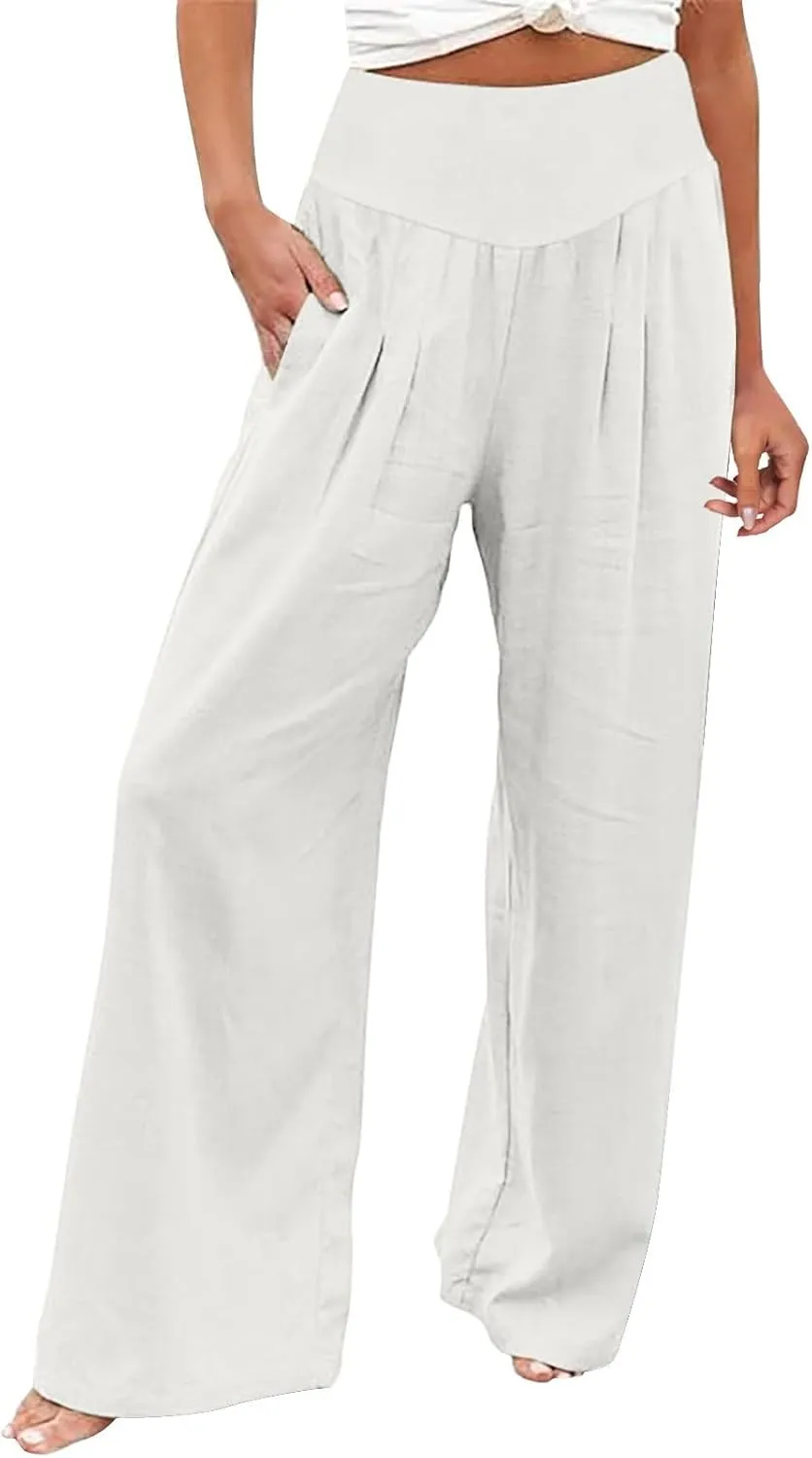 Womens Clothes Summer Outfits for Women Pants Wide Leg Long Pant Trousers with Pocket Linen Cropped Pants