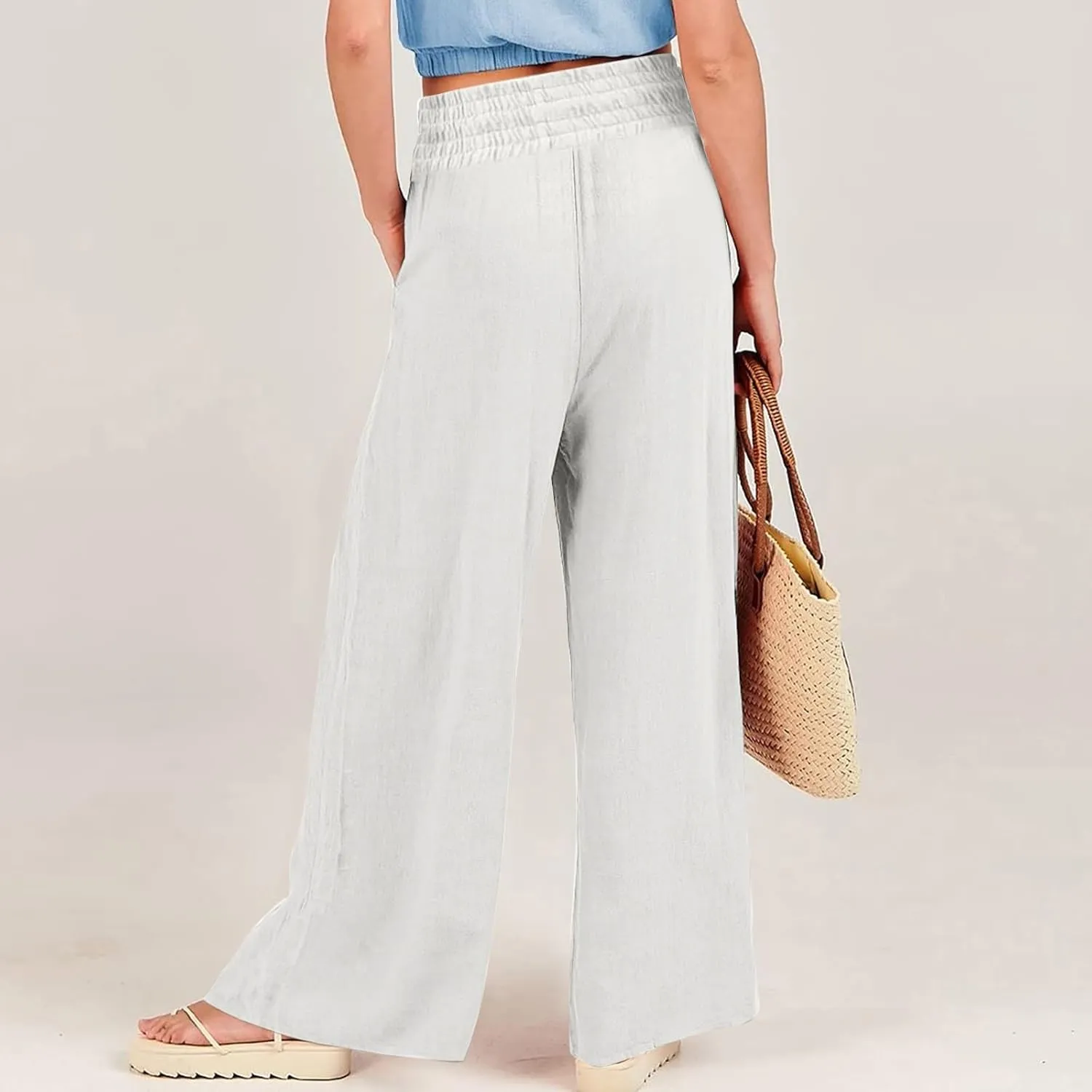 Womens Clothes Summer Outfits for Women Pants Wide Leg Long Pant Trousers with Pocket Linen Cropped Pants