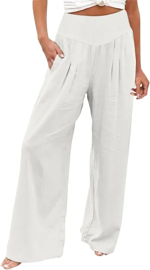 Womens Clothes Summer Outfits for Women Pants Wide Leg Long Pant Trousers with Pocket Linen Cropped Pants
