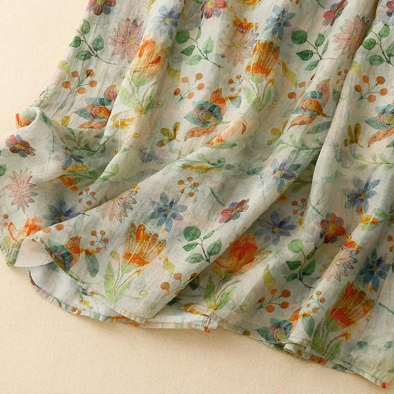 Women's Cotton Linen Bohemian Long Skirts 2025 Summer Vacation A Line Flowy Floral Boho High Waist Vacation Midi Skirts
