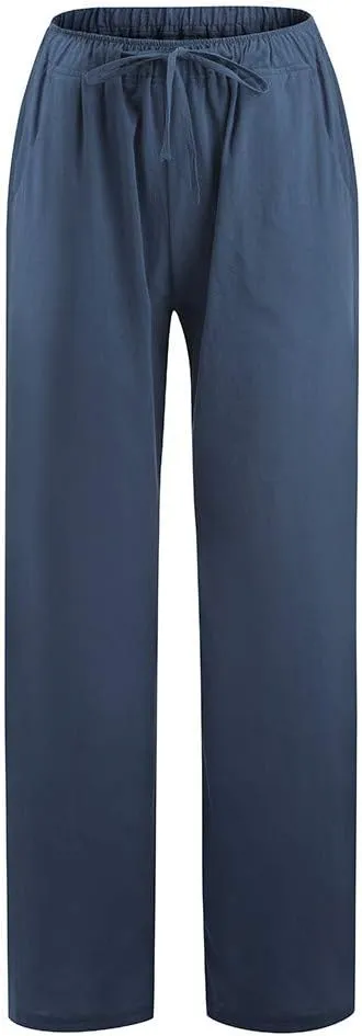 Women's Cotton Linen Palazzo Pants Drawstring Wide Leg Trousers High Waist Lightweight Pant Beach Vacation Clothes