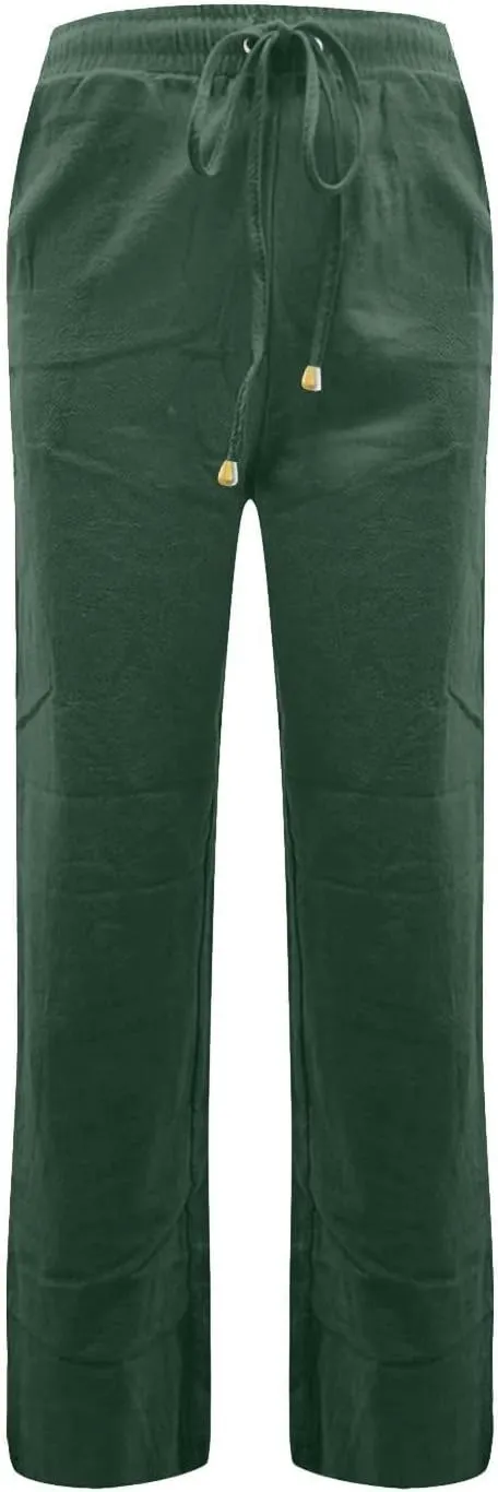 Women's Cotton Linen Pants,Spring Summer Casual Loose Lightweight Flowy Beach Pants with Pockets