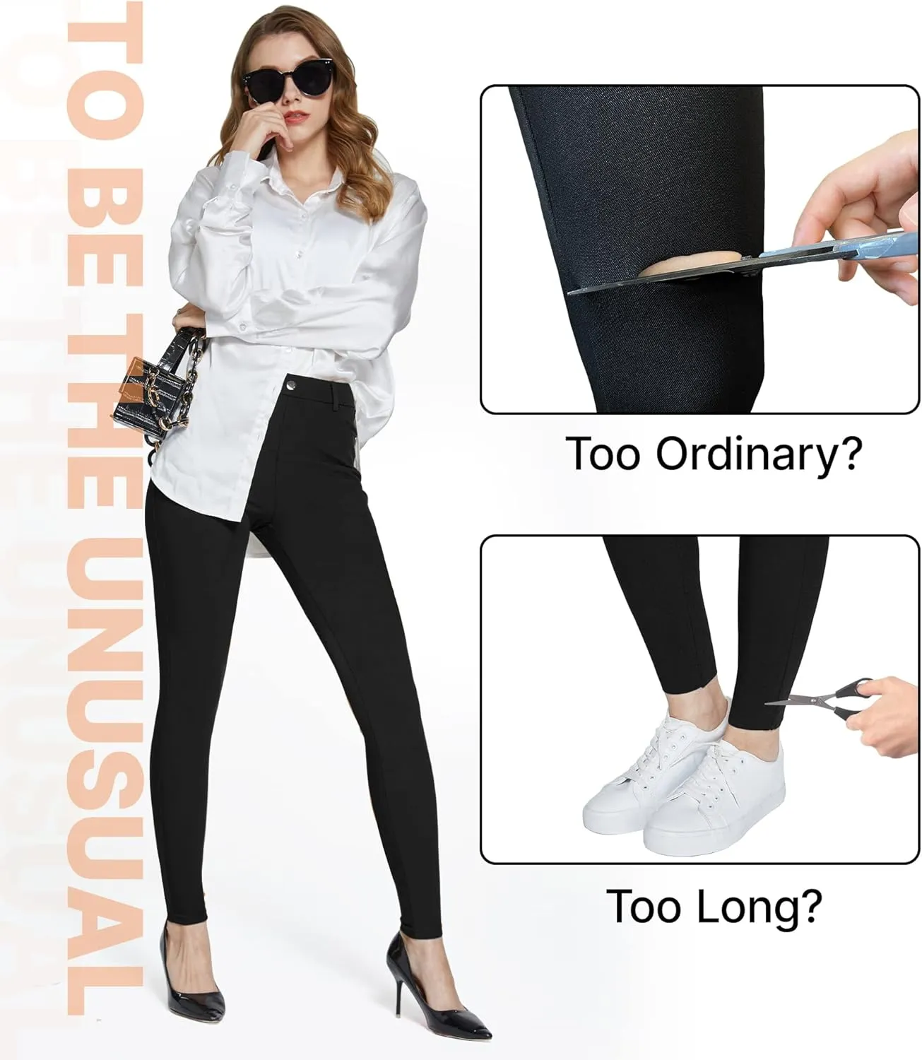 Women's Dress Pants Pull-on Super Stretch Business Casual Jeggings Capris Work Leggings with Pockets