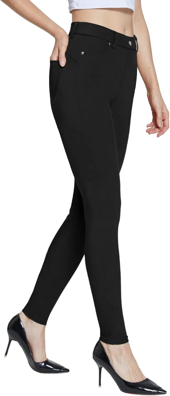 Women's Dress Pants Pull-on Super Stretch Business Casual Jeggings Capris Work Leggings with Pockets