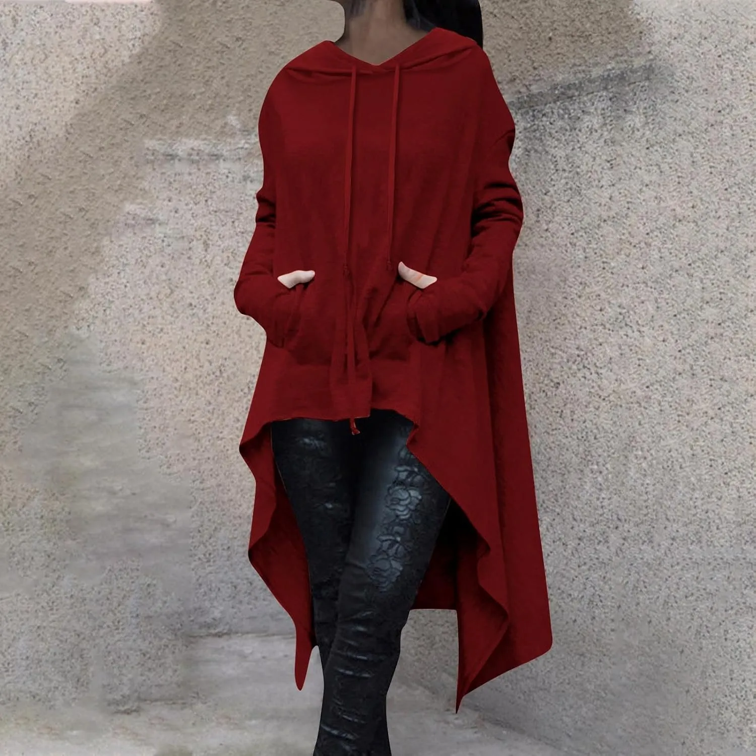 Women's Fashion Hoodies Oversized Sweatshirts Cowl Neck Hi-Low Hem Pullover Long Asymmetric Sweater Top with Pocket
